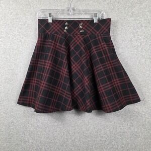 Plaid Skort Womens Large Black Red Skater Mini High Waist Studded Goth